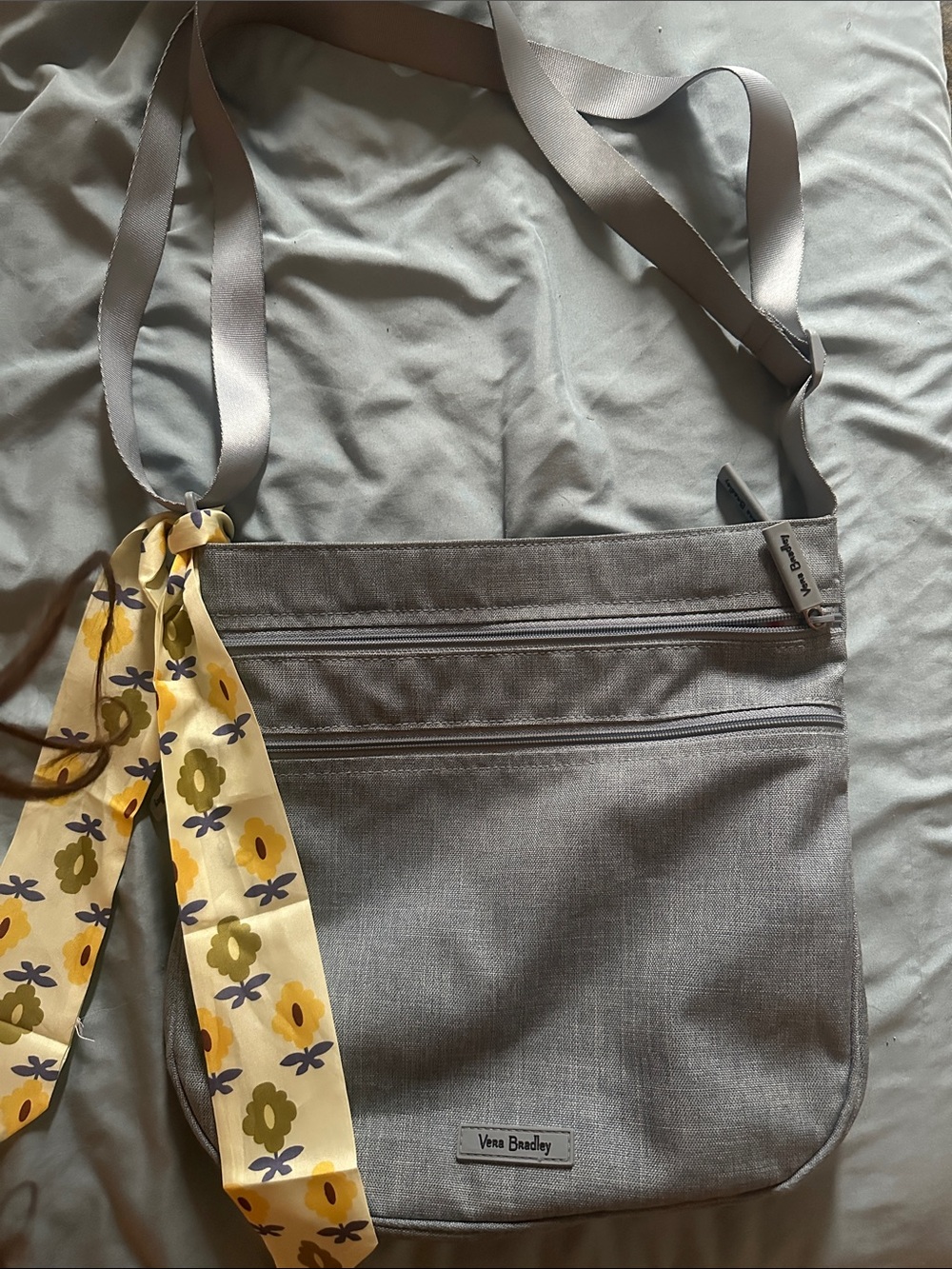 NWOT Vera Bradley Heathered Gray Crossbody Tote with Dual Front Zippers